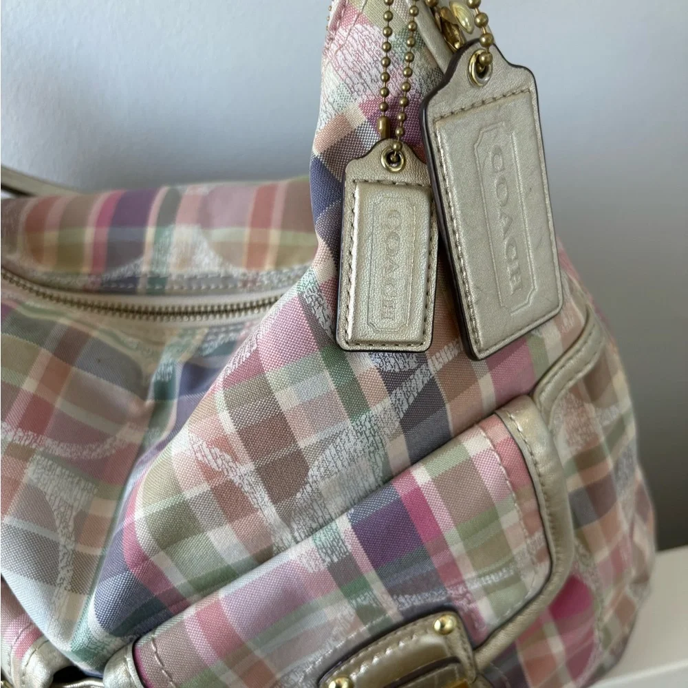 SOLD Coach Poppy Pink Pastel Plaid Shoulder Bag with Gold Hardware - Picture 5 of 11